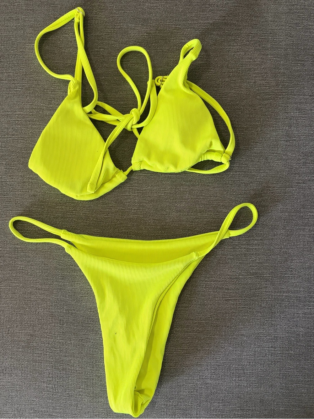 Neon Yellow Ribbed Triangle Bikini Set - Women's Swim